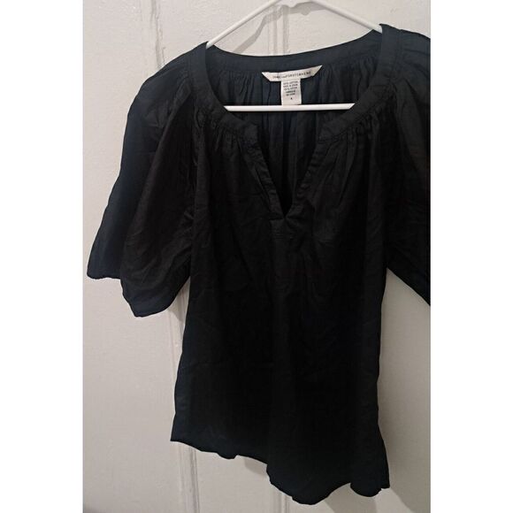 Diane Von Furstenberg Womens Small Baloon Puffer Sleeve Split Neck Top Black - Picture 3 of 7
